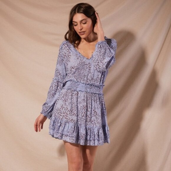 Poupette St. Barth Ilona Mini Dress in Blue Biot Size Large - Picture 1 of 5